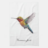 カラフル飛んでいるHummingbird pointillisisも キッチンタオル (縦)