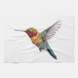 カラフル飛んでいるHummingbird pointillisisも キッチンタオル