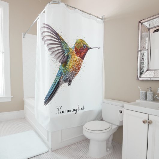 カラフル飛んでいるHummingbird pointillisisも シャワーカーテン (インサイチュ)