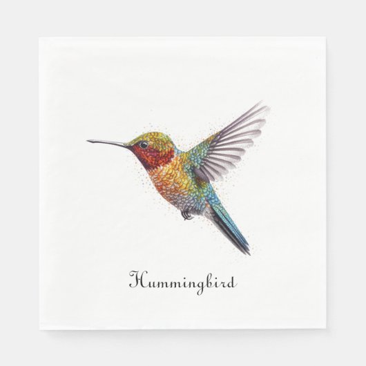 カラフル飛んでいるHummingbird pointillisisも スタンダードランチョンナプキン (正面)