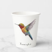 カラフル飛んでいるHummingbird pointillisisも 紙コップ (正面)