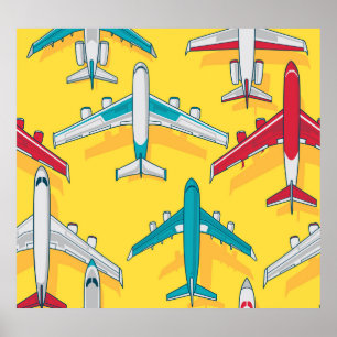 カラフル飛行機スカイ：ヴィンテージ航空機 ポスター