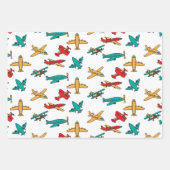 カラフル飛行機パターン白い背景 ラッピングペーパーシート (正面3)