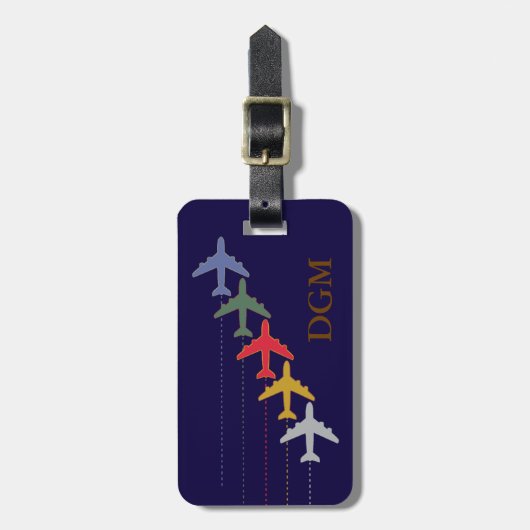 カラフル飛行機パーソナライズされた ラゲッジタグ (正面縦)