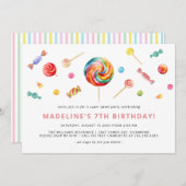 カラフル飴 |レインボー棒つきキャンデー誕生会 招待状 (正面/裏面)