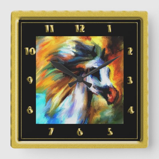 カラフル馬 スクエア壁時計 (正面)