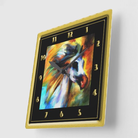 カラフル馬 スクエア壁時計 (傾斜)