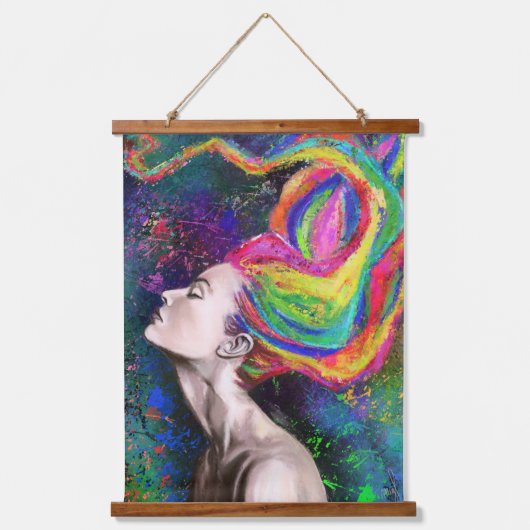 カラフル髪の女ぶら下がったのタペストリー絵画- 吊り下げ型タペストリー (正面)