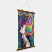 カラフル髪の女ぶら下がったのタペストリー絵画- 吊り下げ型タペストリー (傾斜あり)