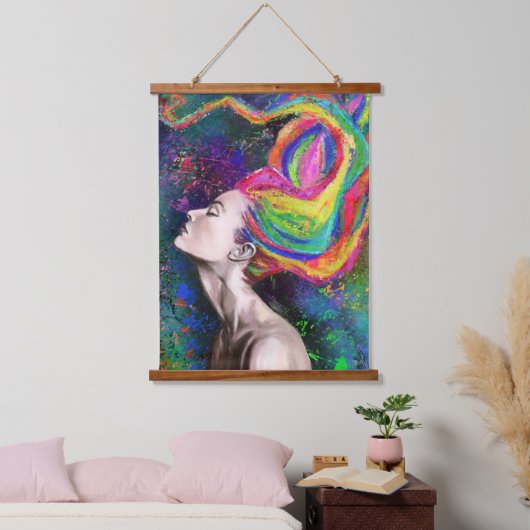 カラフル髪の女ぶら下がったのタペストリー絵画- 吊り下げ型タペストリー (寝室)