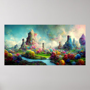 カラフル魅惑の森のファンタジー風景 ポスター