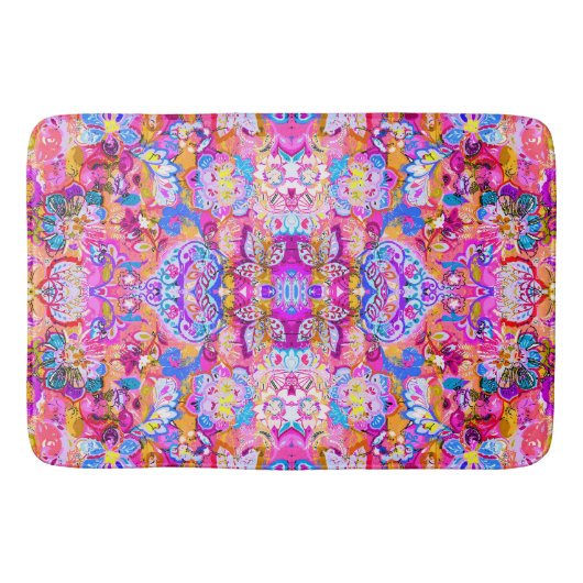 カラフル魔法抽象芸術フローラ バスマット (正面)