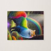 カラフル魔法林の幻想的な猫 ジグソーパズル (横)
