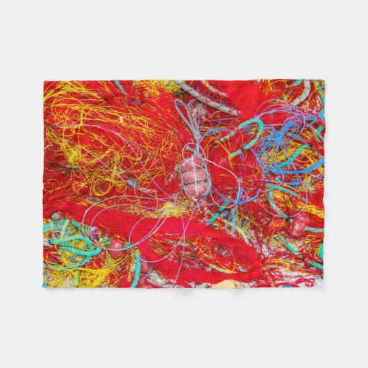 カラフル魚釣り網 フリースブランケット (正面(横))