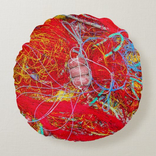 カラフル魚釣り網 ラウンドクッション (正面)