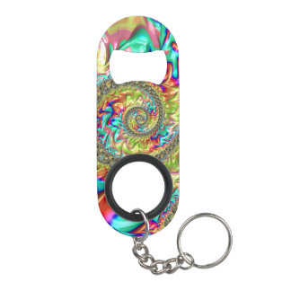 カラフル鮮やかはっきりしたGroovyトリップ(幻覚体験)のような Fractal Spiral キーホルダー栓抜き