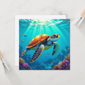 カラフル鮮やかウミガメ空白の カード (正面/裏面インサイチュ)