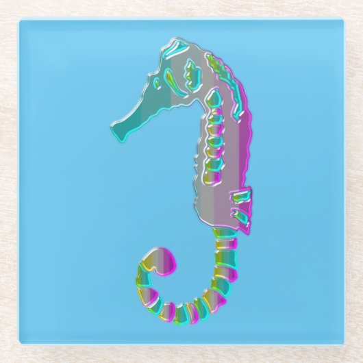 カラフル鮮やかシーホースデザイン ガラスコースター (正面)