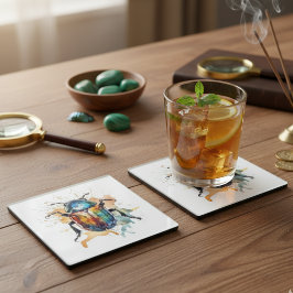 カラフル鮮やかスカラーブ ガラスコースター