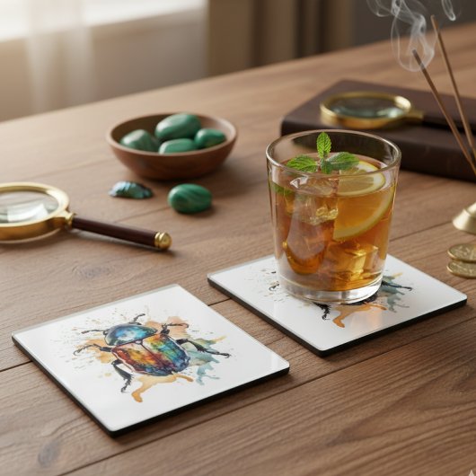 カラフル鮮やかスカラーブ ガラスコースター