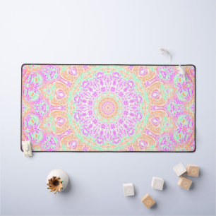 カラフル鮮やかトリップ(幻覚体験)のようなHippie Boho Mandala デスクマット