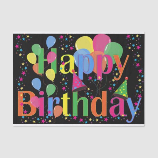 カラフル鮮やかハッピーバースデーバルーン黒 薄葉紙 (正面)