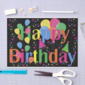 カラフル鮮やかハッピーバースデーバルーン黒 薄葉紙 (クラフト)