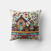 カラフル鮮やかバードハウスの庭の風景 クッション (裏面)