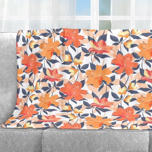 カラフル鮮やかフローラプリント フリースブランケット