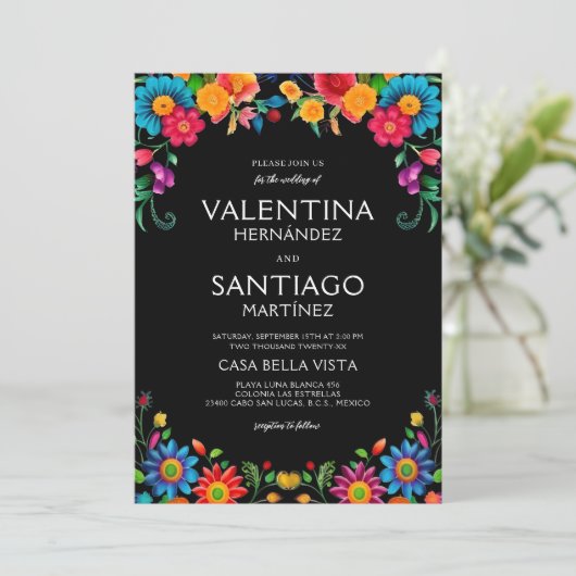カラフル鮮やかフローラメキシコ結婚ン・フィエスタ 招待状 (スタンド正面)