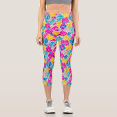 カラフル鮮やか抽象芸術の図形線 カプリレギンス (正面)