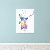 カラフル鮮やか水彩色（ばちゃばちゃ）跳ねる鹿の頭 キャンバスプリント (インサイチュ (ウッドフロア))