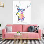 カラフル鮮やか水彩色（ばちゃばちゃ）跳ねる鹿の頭 キャンバスプリント (インサイチュ (リビング))