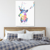 カラフル鮮やか水彩色（ばちゃばちゃ）跳ねる鹿の頭 キャンバスプリント (インサイチュ (寝室))