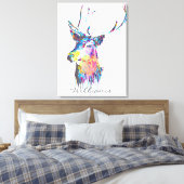 カラフル鮮やか水彩色（ばちゃばちゃ）跳ねる鹿の頭 キャンバスプリント (インサイチュ (寝室))