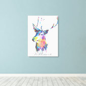 カラフル鮮やか水彩色（ばちゃばちゃ）跳ねる鹿の頭 キャンバスプリント (インサイチュ (ウッドフロア))