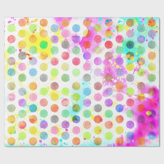 カラフル鮮やか水彩（ばちゃばちゃ）跳ねる水玉模様 ラッピングペーパー (フラット)
