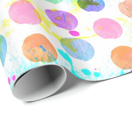 カラフル鮮やか水彩（ばちゃばちゃ）跳ねる水玉模様 ラッピングペーパー (ロールコーナー)