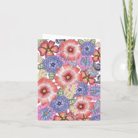 カラフル鮮やか花と離れ母の日 カード (裏面)