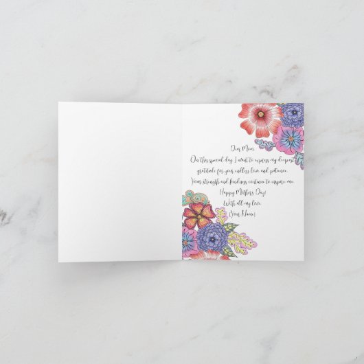 カラフル鮮やか花と離れ母の日 カード (内部)