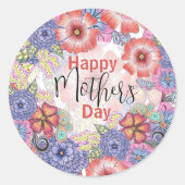 カラフル鮮やか花と離れ母の日 ラウンドシール (正面)
