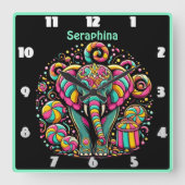 カラフル鮮やか菓子に囲まれた象 スクエア壁時計 (正面)