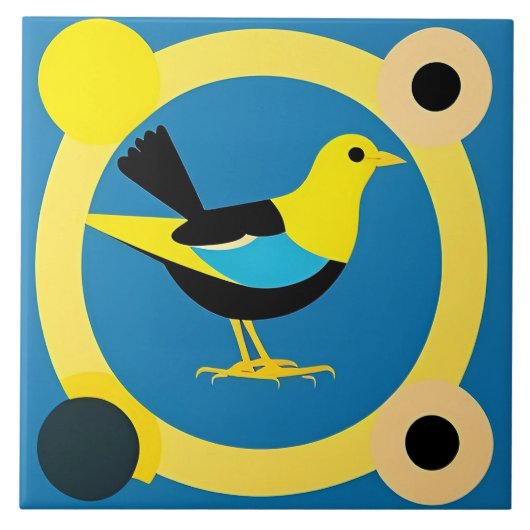 カラフル鳥の抽象芸術幾何学芸術デザイン タイル (正面)
