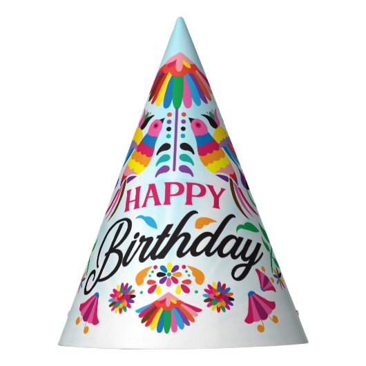 カラフル鳥、フローラメキシコのパターン パーティーハット (正面)