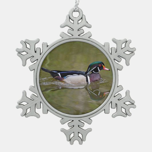 カラフル鴨 スノーフレークピューターオーナメント (正面)