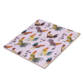 カラフル鶏と卵のパターン水色パープル タイル (側面)