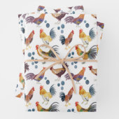 カラフル鶏と卵の水彩模様ギフト ラッピングペーパーシート (インサイチュ)