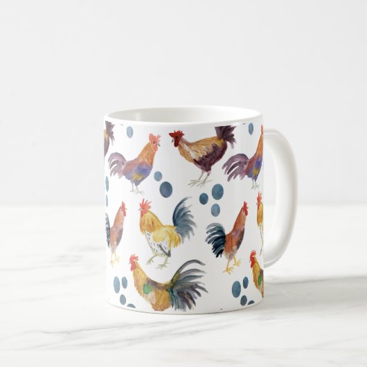 カラフル鶏と卵の水彩模様 コーヒーマグカップ (正面右)