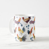 カラフル鶏と卵の水彩模様 コーヒーマグカップ (正面左)