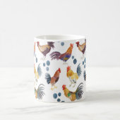カラフル鶏と卵の水彩模様 コーヒーマグカップ (中央)